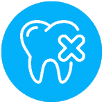 Tooth with an X symbol on a blue background.