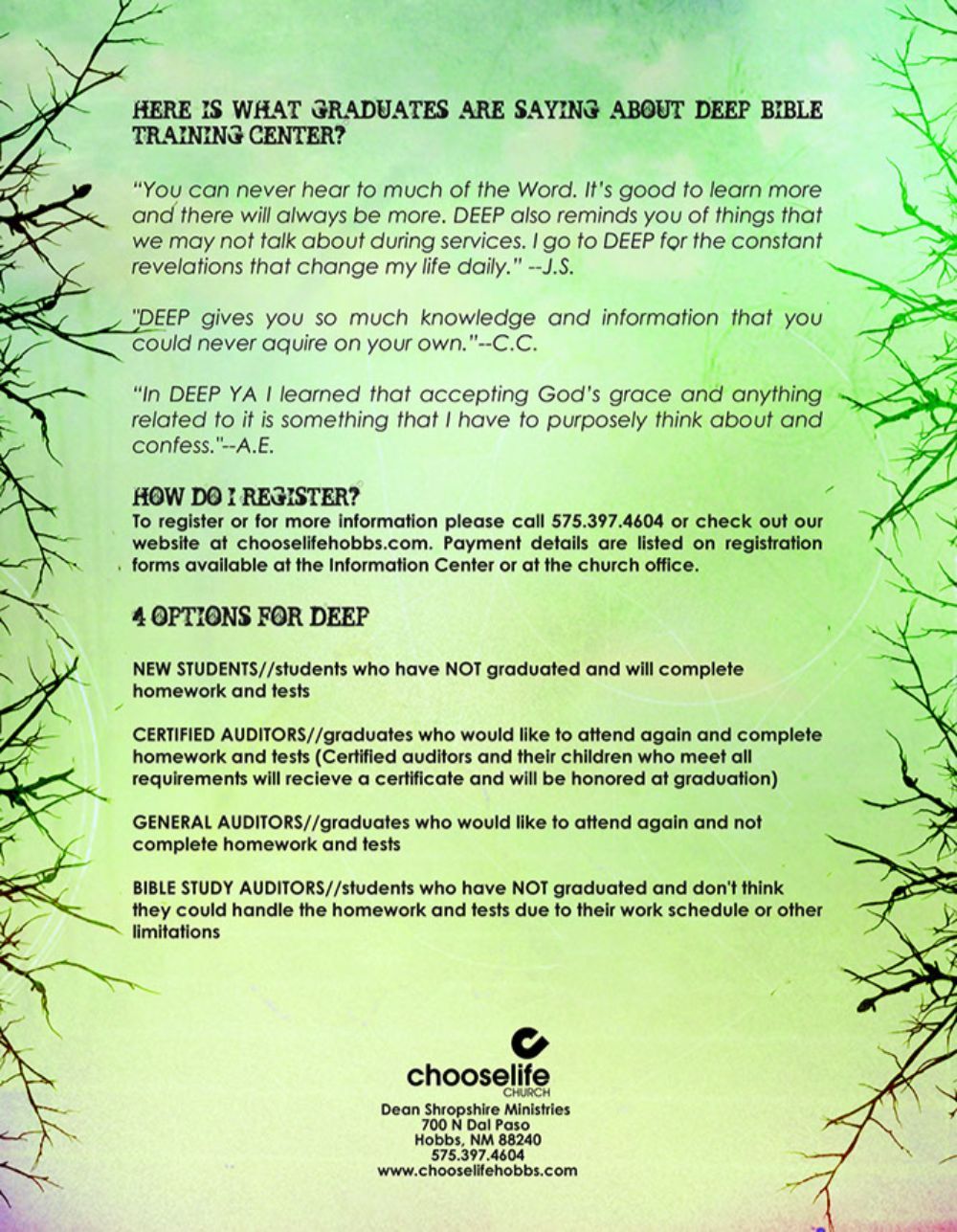 Deep Bible Training Center Flyer