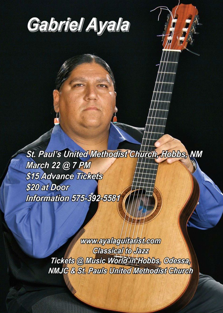 Poster promoting guitar concert at St. Paul's United Methodist Church
