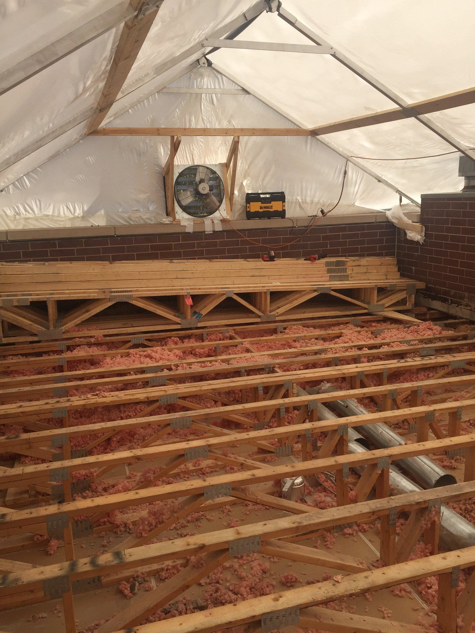 Interior view  of construction tent