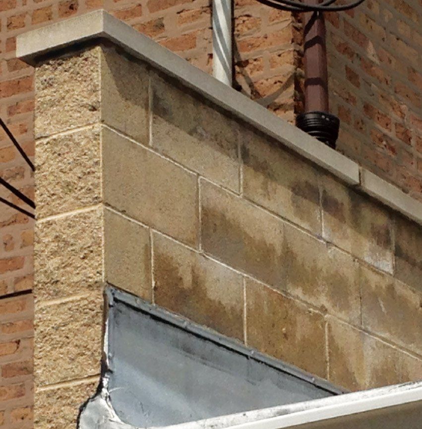 Wet split face block parapet wall Chicago