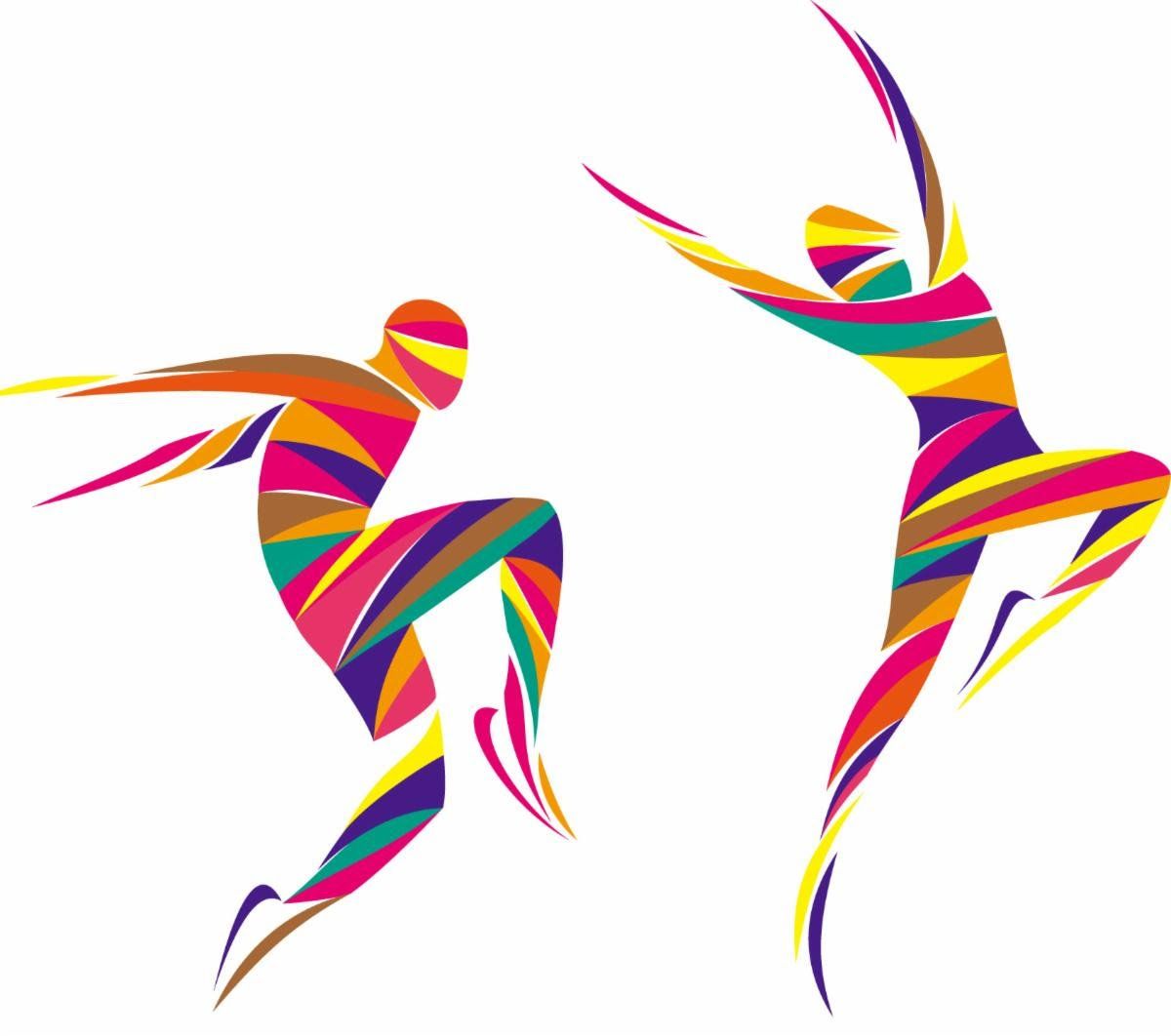 Two colorful abstract figures in dynamic dance poses.