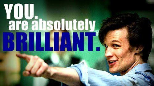 Matt Smith, Doctor Who, pointing with a smile, text: