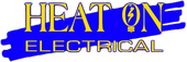 A blue and yellow logo for heat on electrical