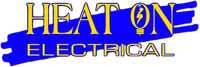 A blue and yellow logo for heat on electrical