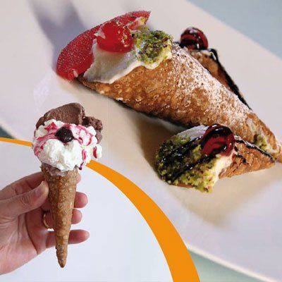 Un cono-cannolo gelato e con ricotta