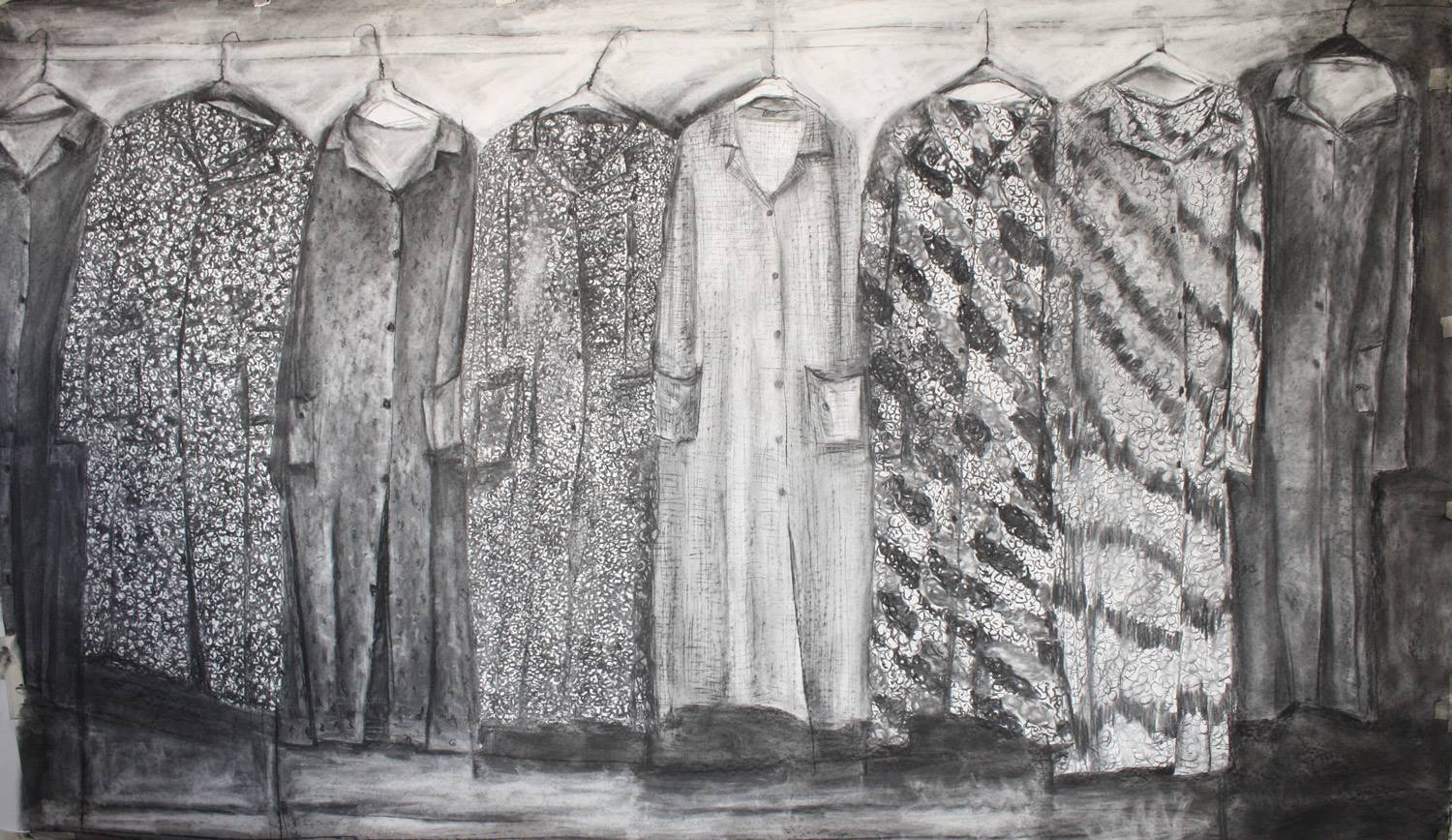 Grandmothers, a charcoal drawing by Irish artist Miriam McConnon, Olivier Cornet Gallery Dublin