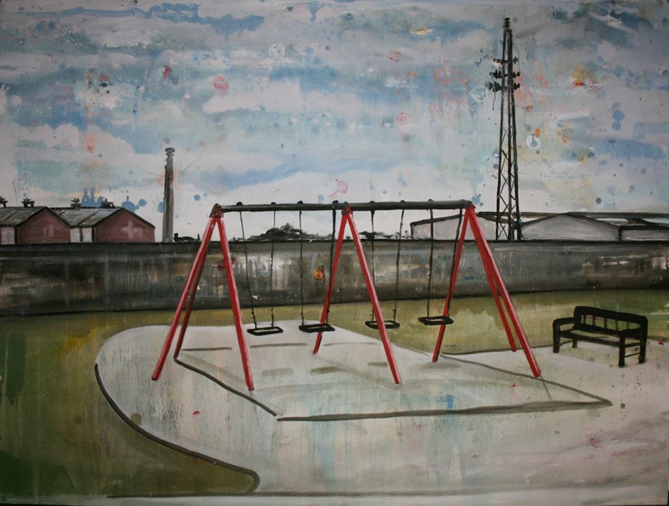 Painting of The Swings by David Fox at Olivier Cornet Gallery