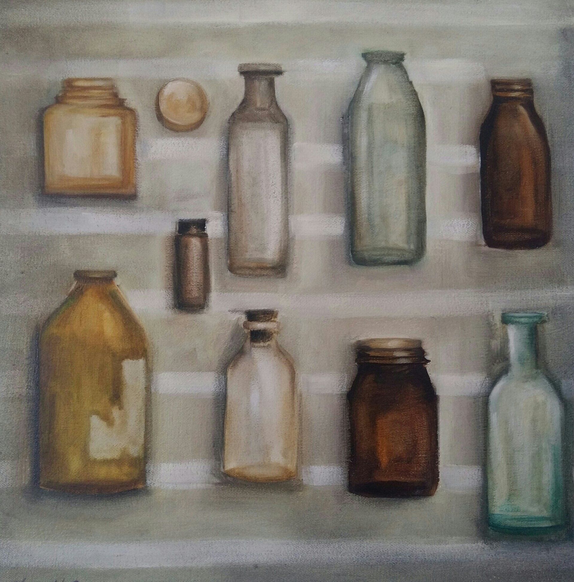 Painting of Medicine Bottles I by Miriam McConnon at VUE Art Fair