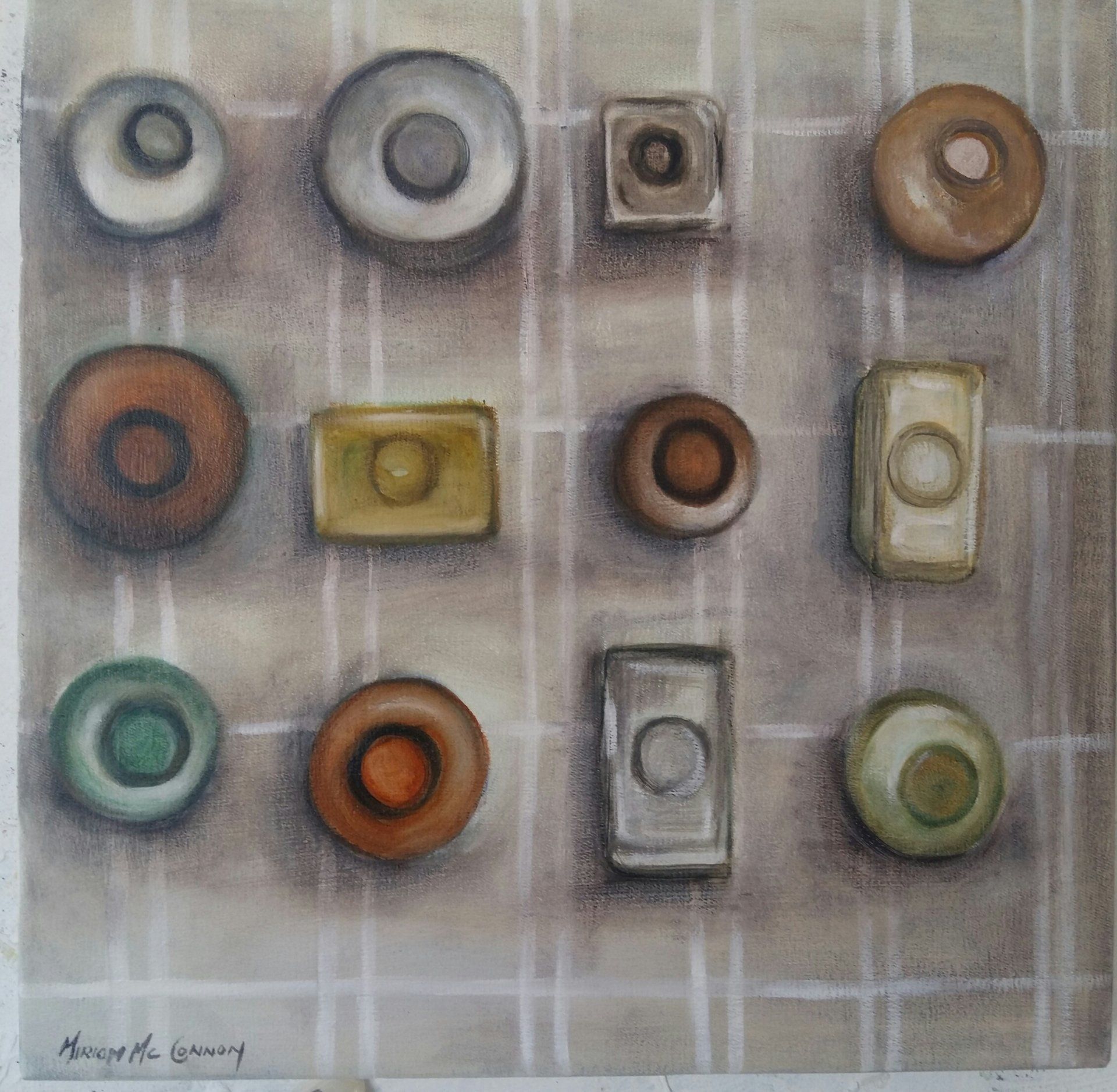 Painting of Medicine Bottles II by Miriam McConnon at VUE Art Fair