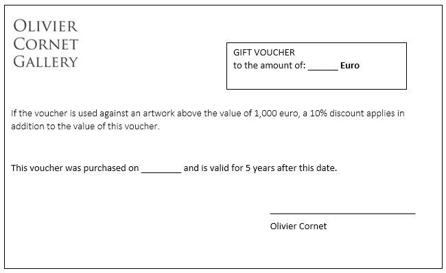 Gift vouchers available at the Irish-based Olivier Cornet Art Gallery