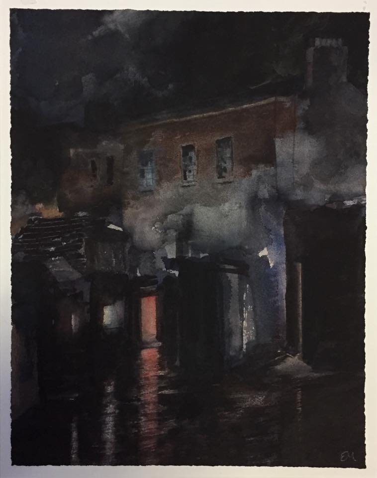 She dances in a foul gloom, watercolour by Eoin Mac Lochlainn at Olivier Cornet Gallery