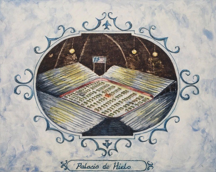 Temporary Morgue - Palacio de Hielo Ice Rink, Madrid, a painting by Olivier Cornet Gallery artist Claire Halpin