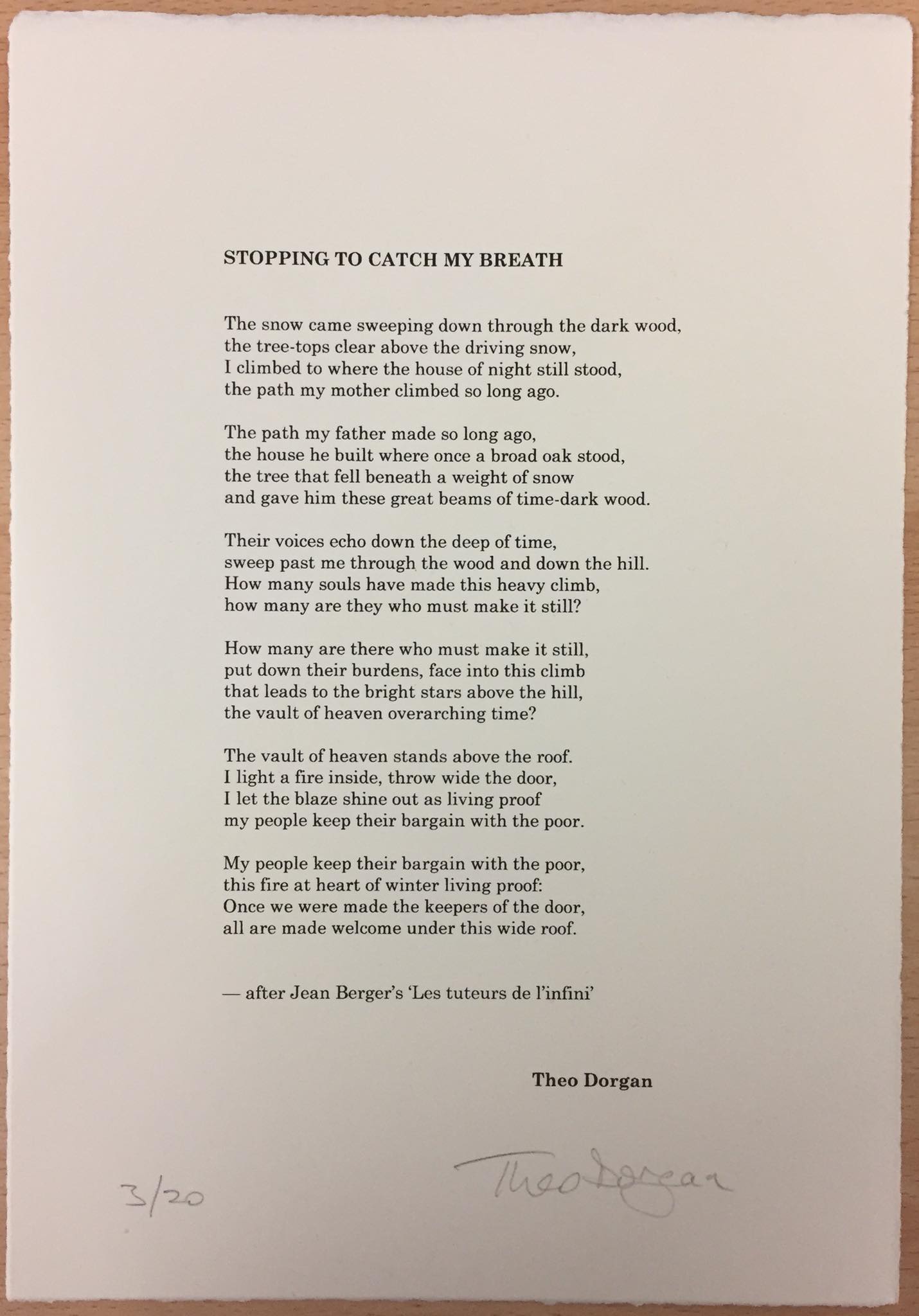 Stopping to catch my breath, screen print by Theo Dorgan, Olivier Cornet Art Gallery