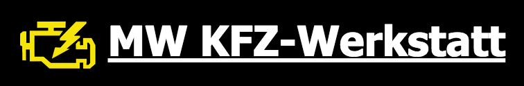 A logo for mw kfz-werkstatt with a yellow lightning bolt