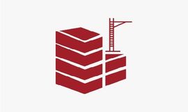 Ein rotes Symbol eines im Bau befindlichen Gebäudes mit einem Kran.