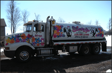 Colorful Tank Truck — Wooster, OH — Stinky's Septic Tank Cleaning Colorful Tank Truck — Wooster, OH — Stinky's Septic Tank Cleaning