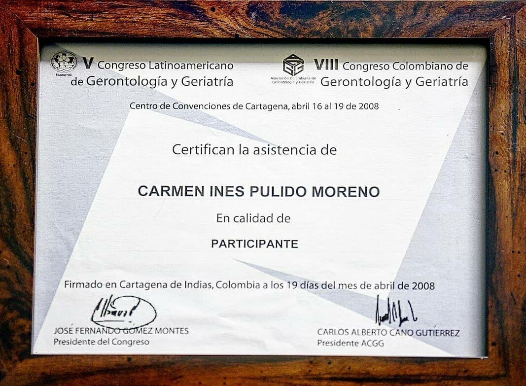 Certificación participación Hogar Geriátrico Doña Tere V Congreso Latinoamericano de Gerontología y Geriatría