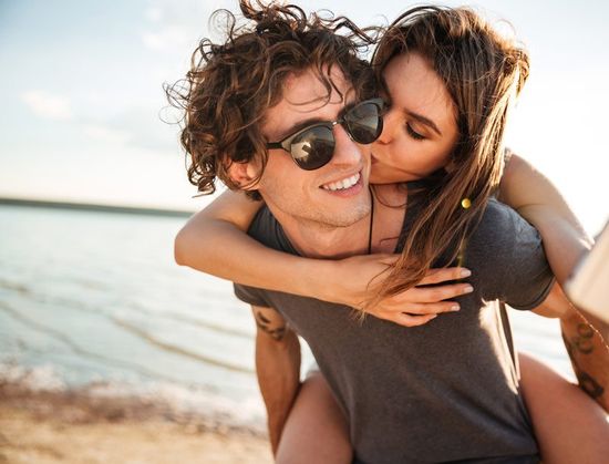 happy couple at beach
