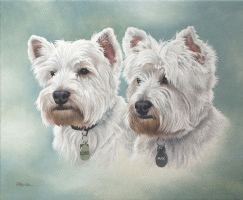 West Highland White Terriers oil painting