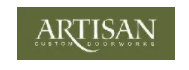 Artisan Artisan Custom Doorworks logo on a green rectangle.