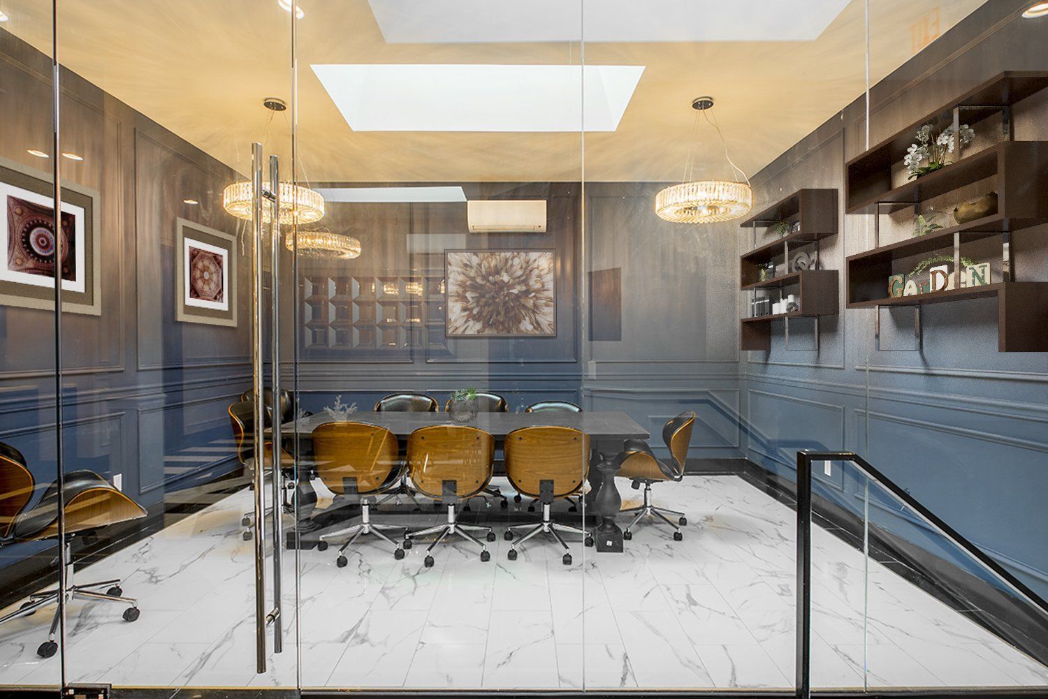 Glass conference room in modern office suite building in Great Neck, Nassau County, just 1 block from the LIRR