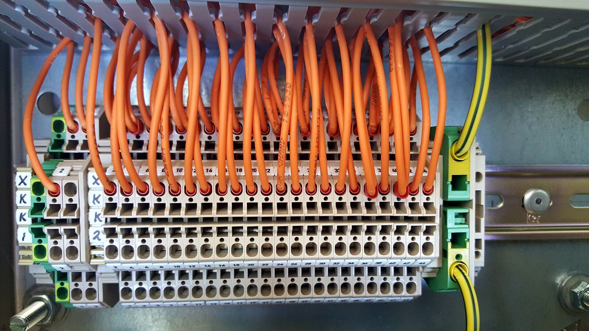 Electrical Switchboard With Orange Wires — Anytime Cairns Electrical in Cairns, QLD Electrical Switchboard With Orange Wires — Anytime Cairns Electrical in Cairns, QLD