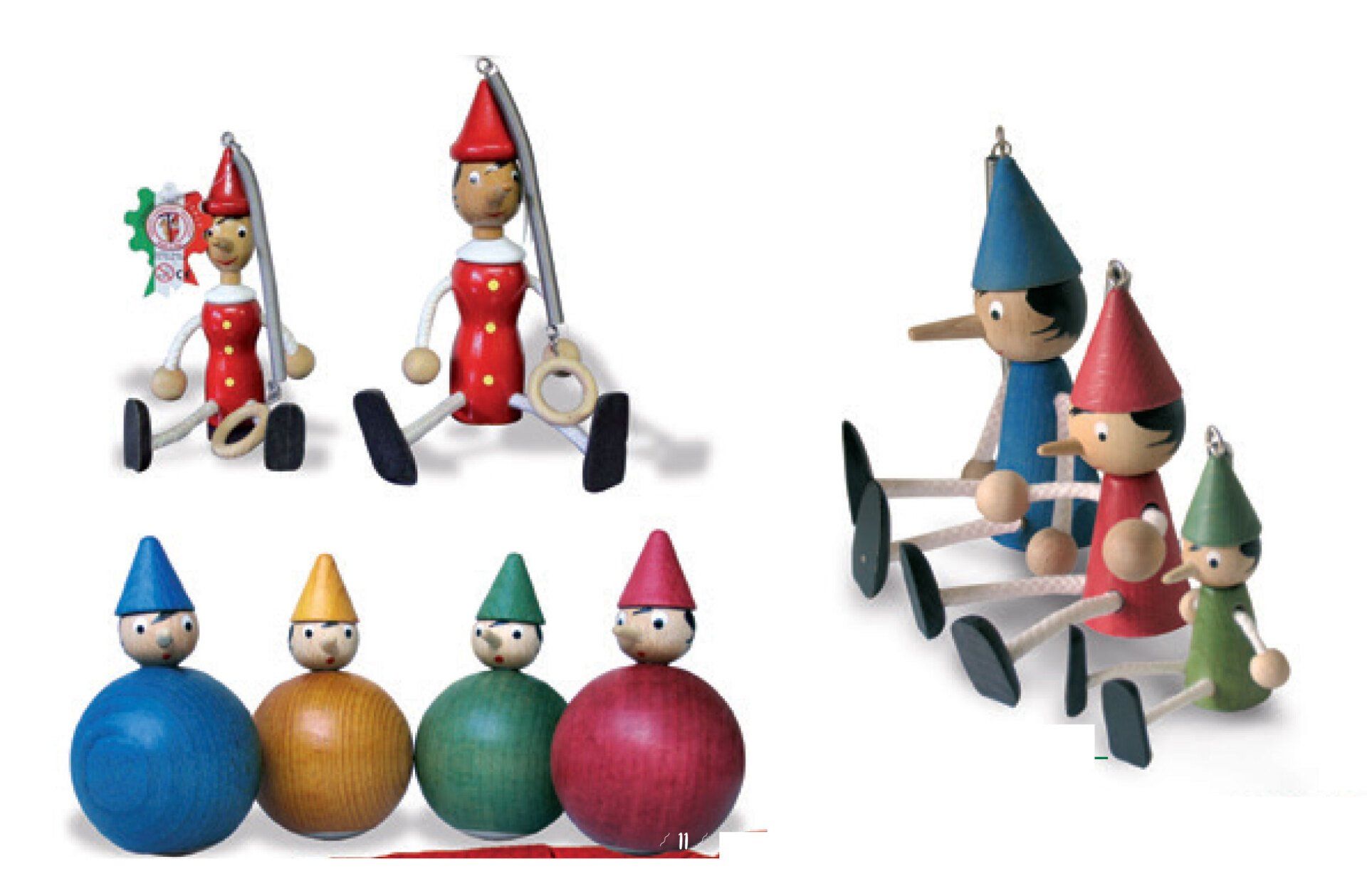 Pinocchio puppets in different colours