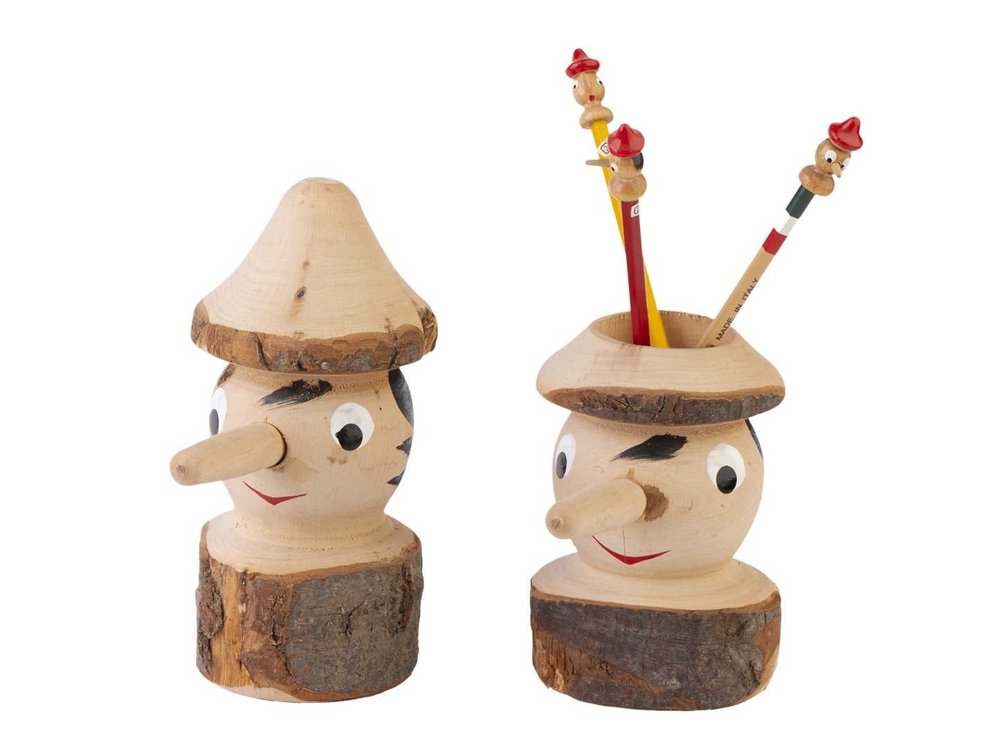 Pinocchio wood carving bark line