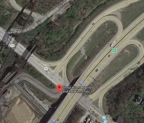 Three Rivers — Map of the Monongahela river and Three Rivers location in Charleroi, PA Three Rivers — Map of the Monongahela river and Three Rivers location in Charleroi, PA