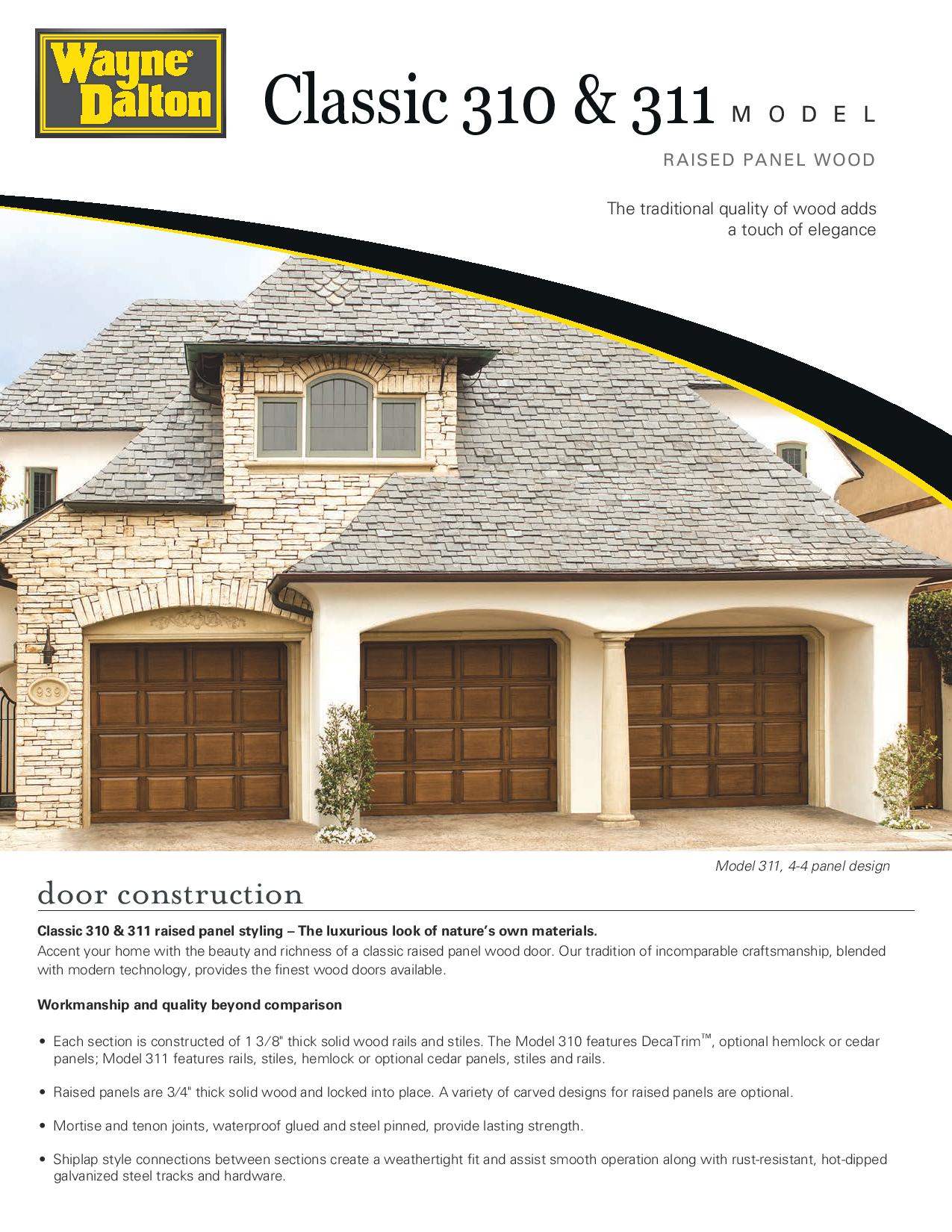 A brochure for a classic 310 and 311 model garage door.