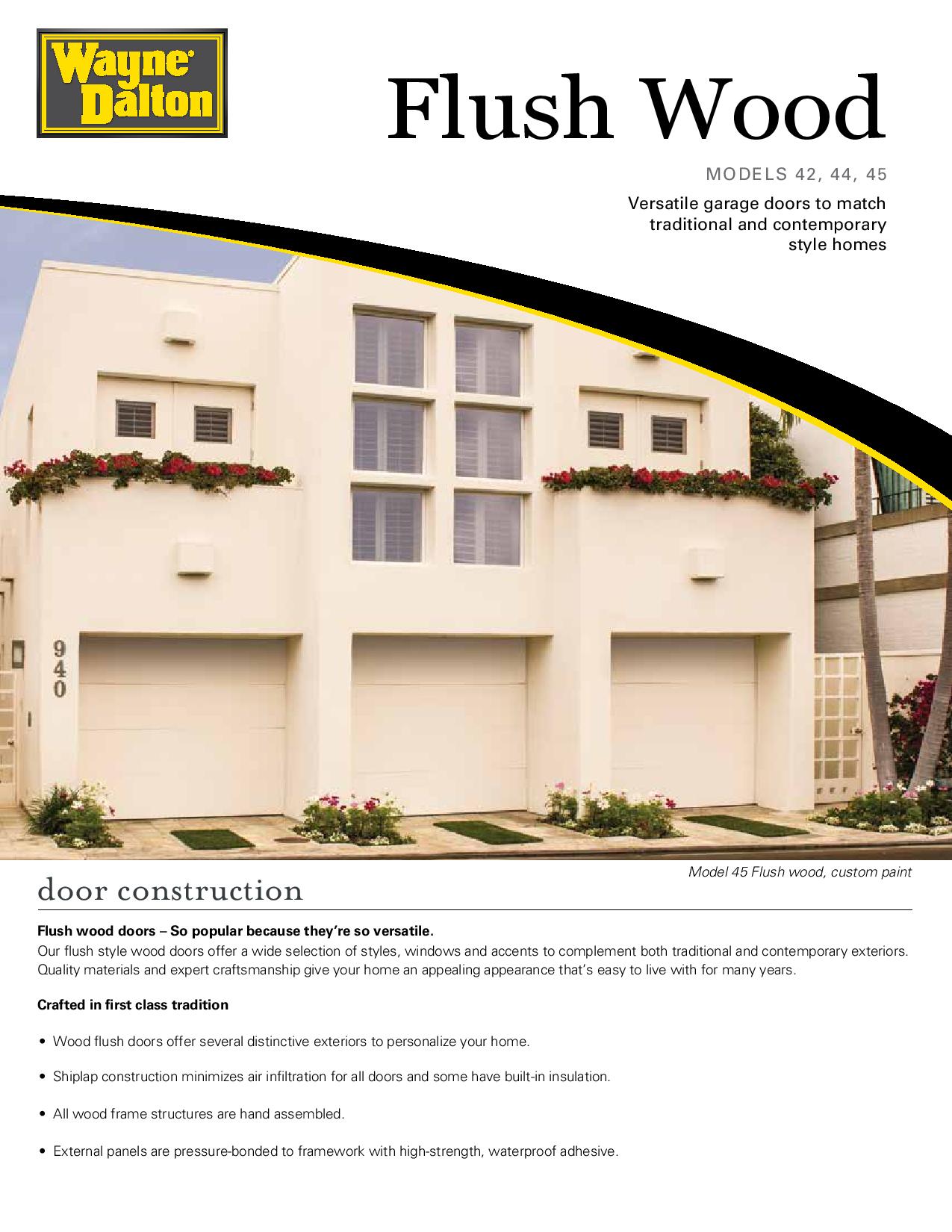 A brochure for flush wood door construction with a picture of a house.