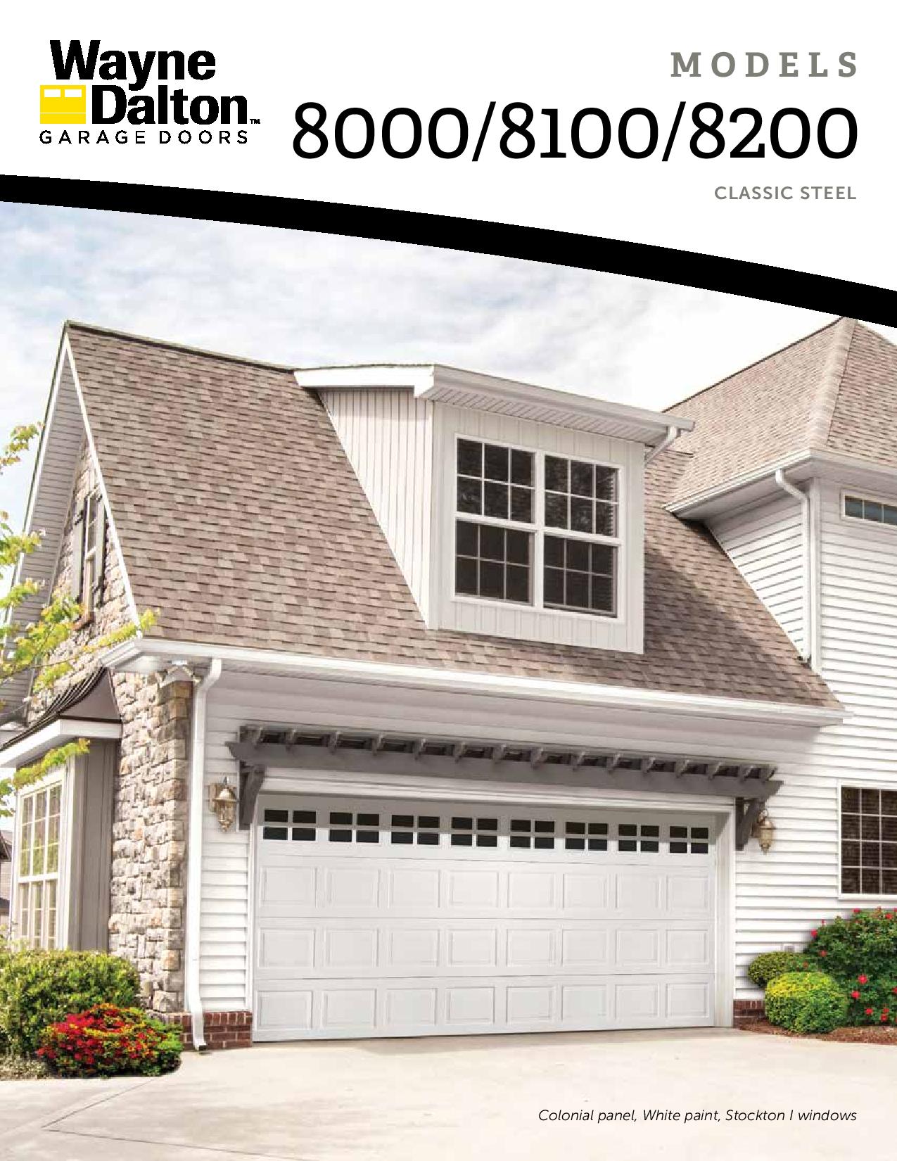 A brochure for wayne dalton garage doors with a picture of a house and a garage door.