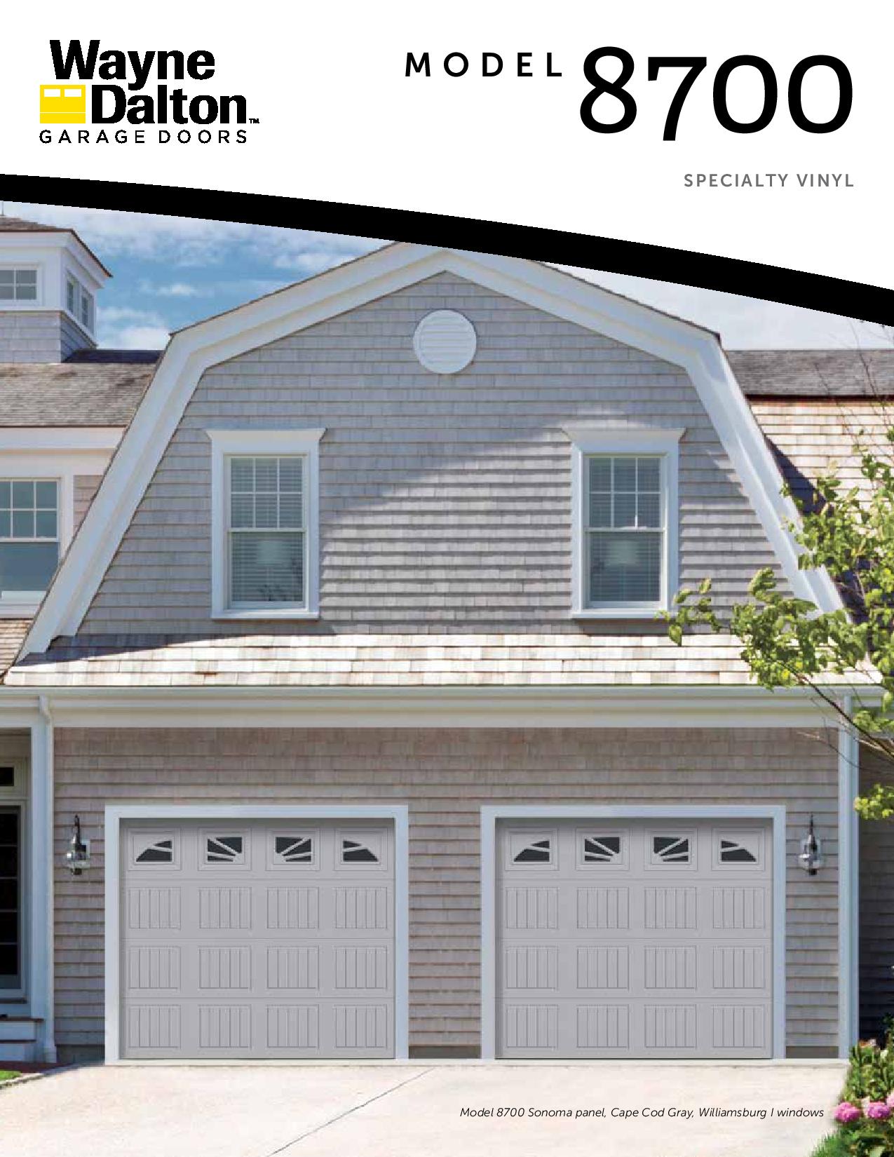 A brochure for wayne dalton garage doors shows a house with two garage doors.