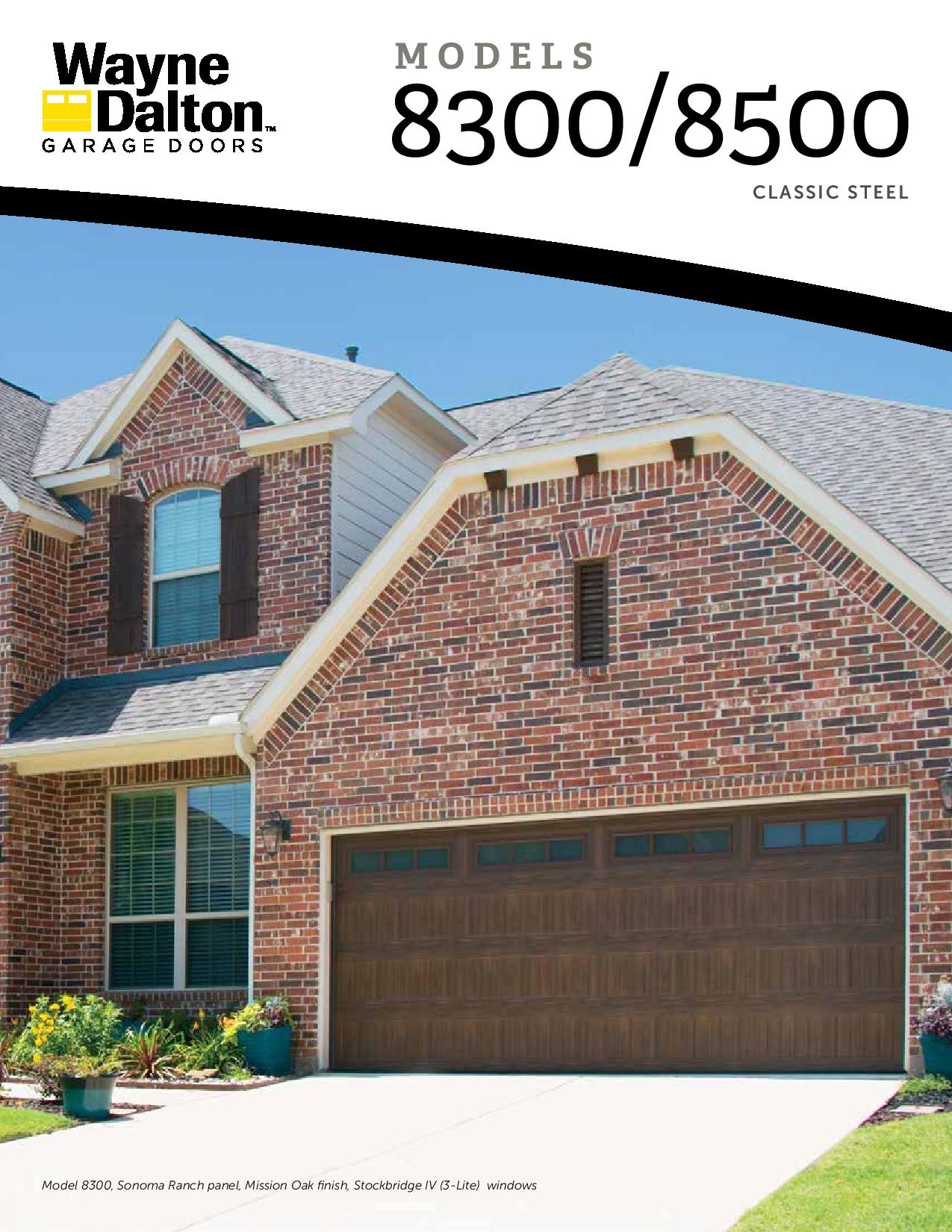 A brochure for wayne dalton garage doors shows a brick house with a garage door.