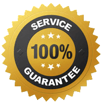 A gold and black service guarantee sticker on a white background