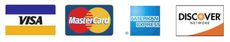 The logos for visa mastercard and discover are shown