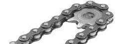 A close up of a chain on a white background.