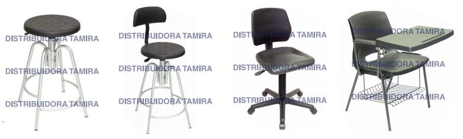 Cuatro sillas negras diferentes con varios diseños, probablemente para una oficina o un aula.