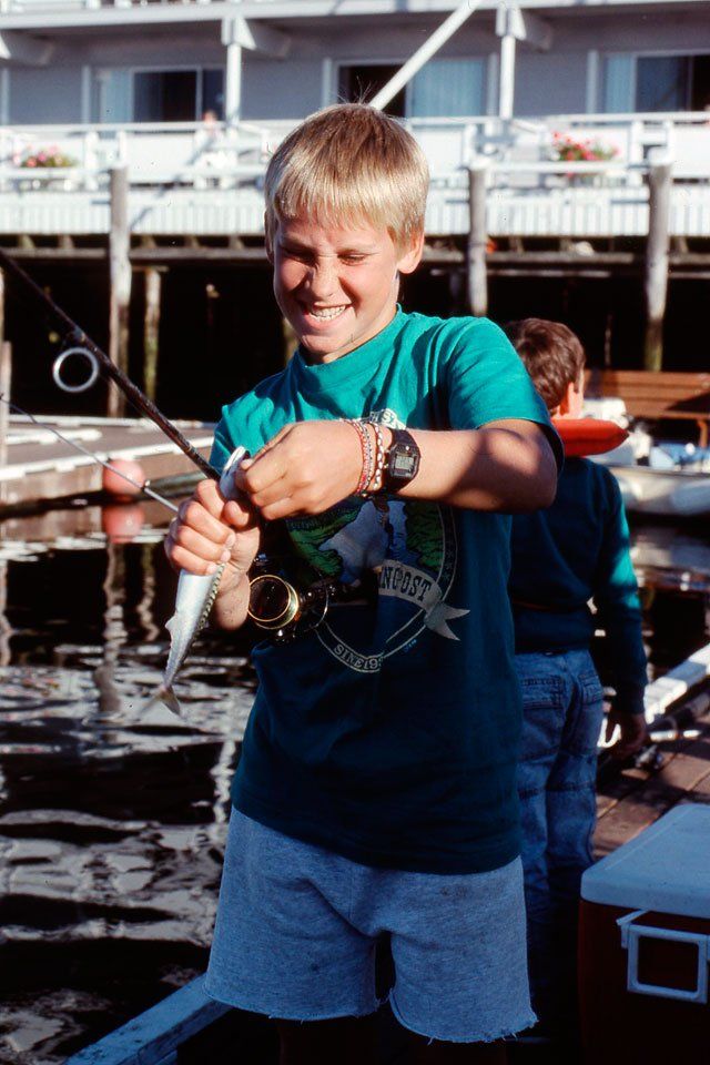 Fishing off the dock at Brown's Wharf Inn Marina