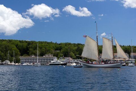 Windjammer sails by Browns Wharf Inn