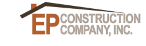 The logo for ep construction company inc. has a house on it