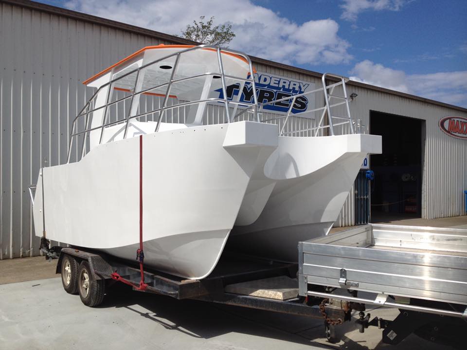 catamaran on top of trailer