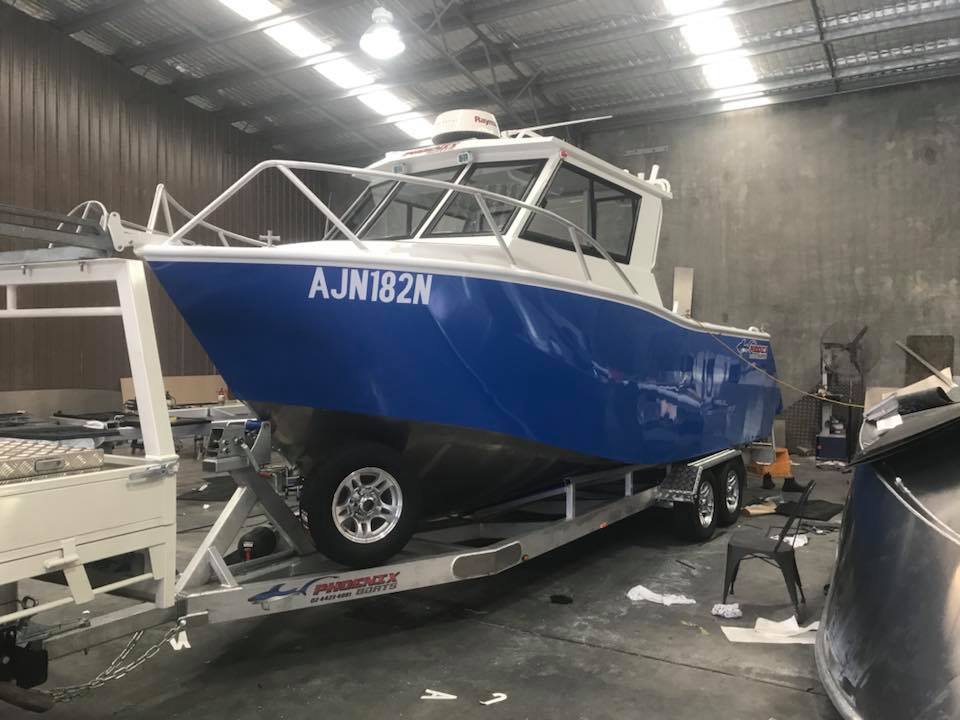 bow and portside shot of a boat on a trailer