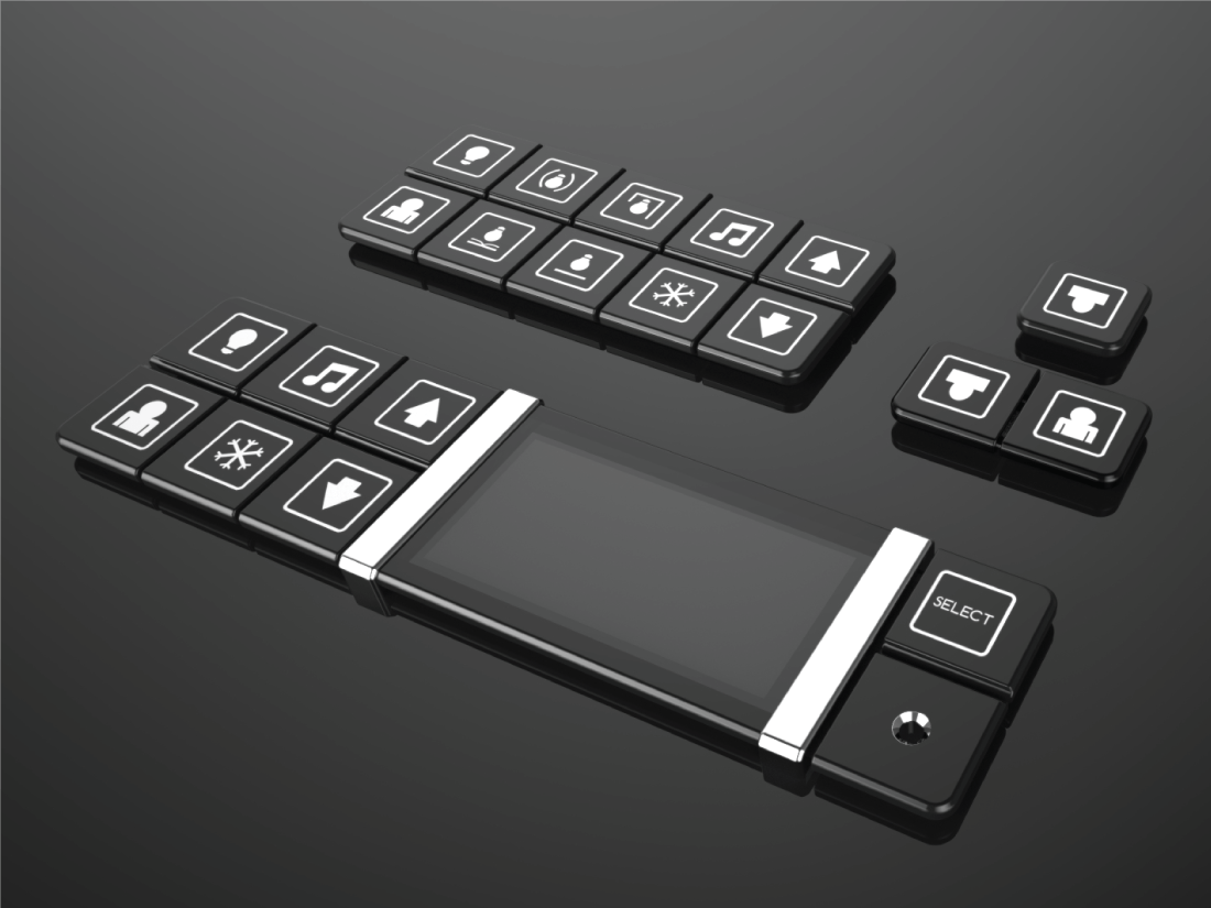 A black keyboard with white icons on it