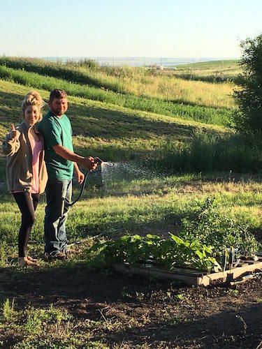 A Couple Watering their Plants in the Community Garden
