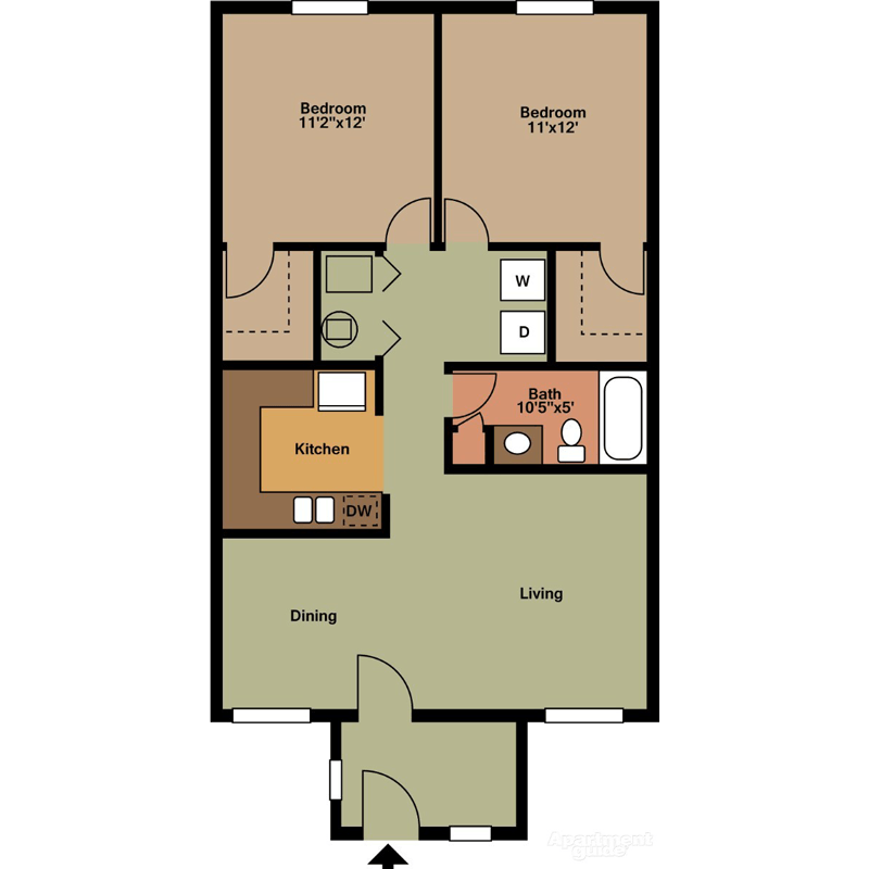 Single Townhome Floor Plan - Two Bedrooms, One Bath