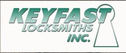 Keyfast Locksmiths Inc. logo in teal with a keyhole outline on a white background.