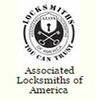 Associated Locksmiths of America logo. Black and white circular design with a key and keys crossed over a shield.