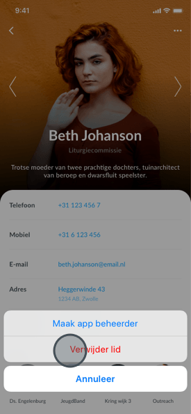 Profielpagina in de app na selecteren app